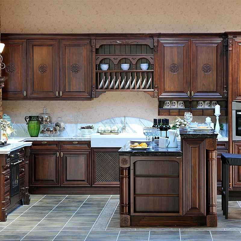 Classic European Style Modular Solid Cherry Wood Kitchen Cabinets - Buy ...