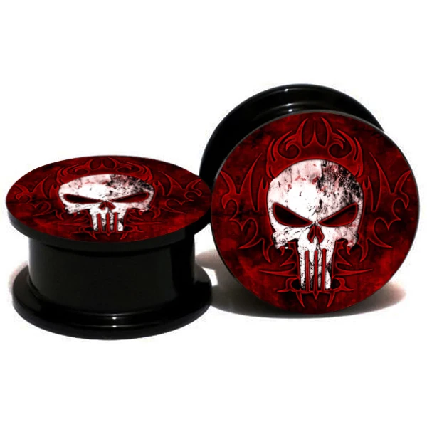 FLYUN 2Pcs Red Wood Skull Ear Plugs Tunnels 8-25mm Gauges Double Flared Saddle Plugs Stretcher Expander Piercings Jewelry