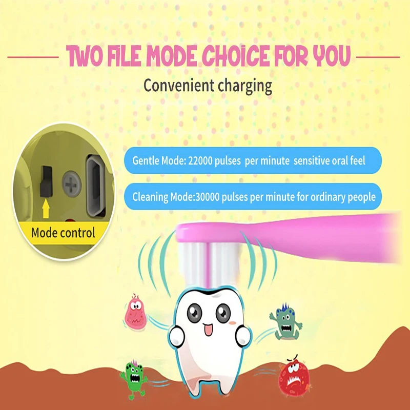 ABS Food Grade Material Soft Bristle Wholesale Musical Cartoon Sonic Kids Electrical Replacement Toothbrush Heads For Children