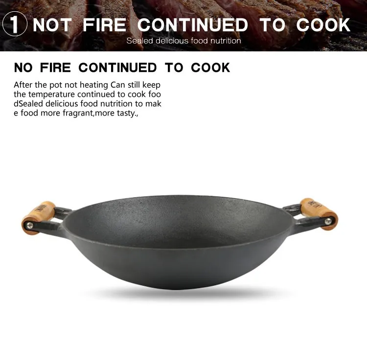 Induction Cast Iron Wok Two Handle Frying Pan Chinese Flat Nonstick Wok Pan Buy Hand Made Wok