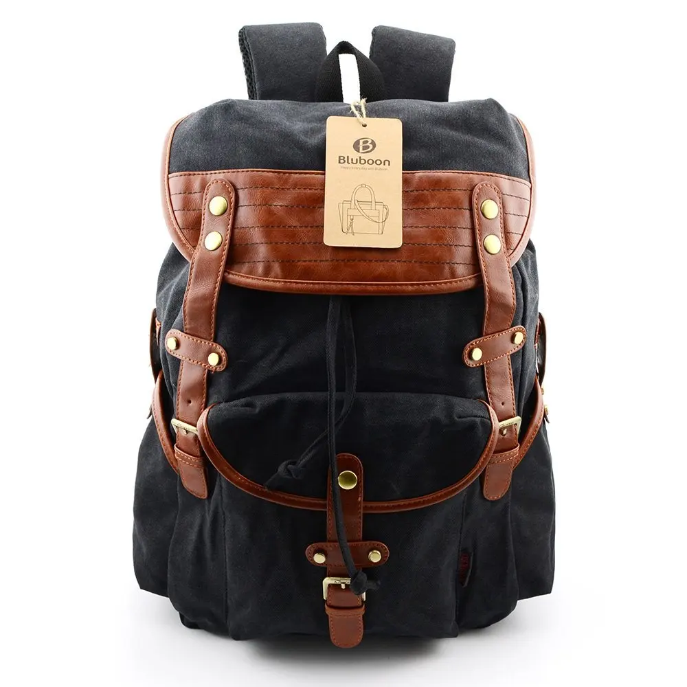 Buy BLUBOON Vintage Leather Backpacks Mens Canvas Rucksack for School/hiking/sports Fits up to ...