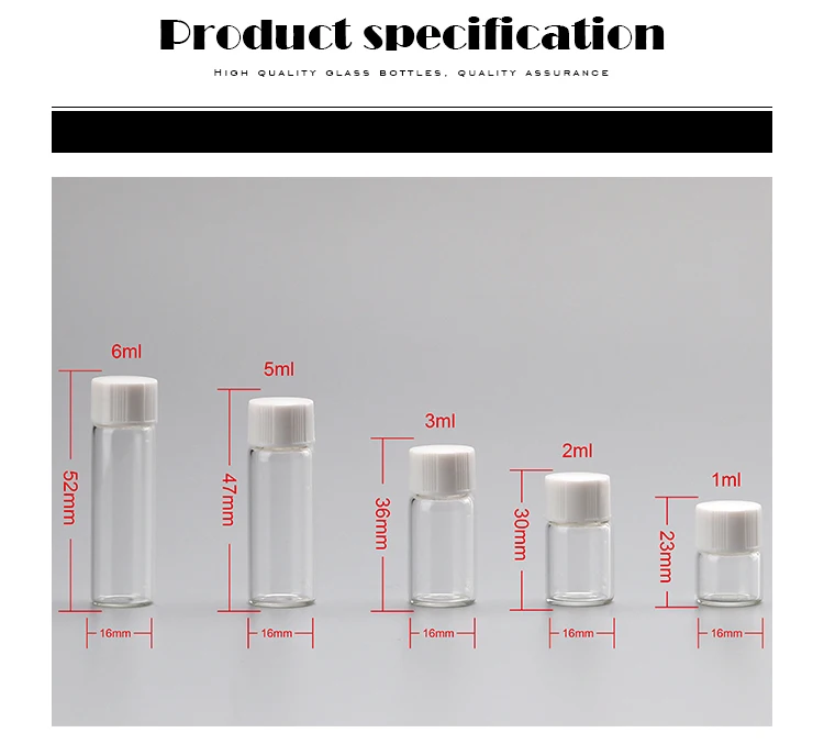 Custom 6ml 5 Ml 3ml 2ml 1ml Small Essential Oil Clear Tubular Glass Bottle With White Screw Cap 3611