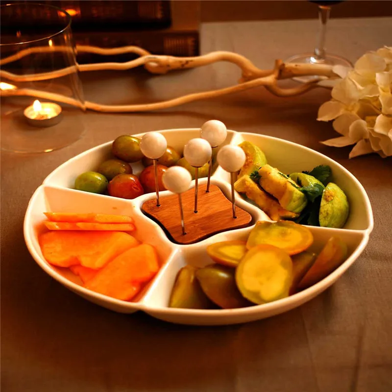 Porcelain Plate,Snack Serving Plate Appetisers Dish With 4 Compartments