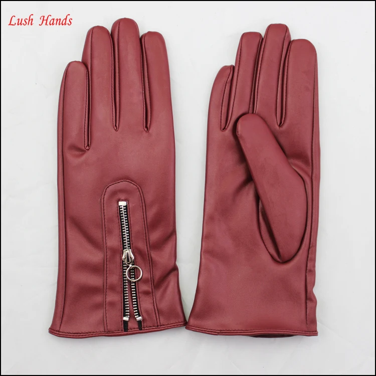 cheap PU leather glove winter dress PU leather glove with zipper