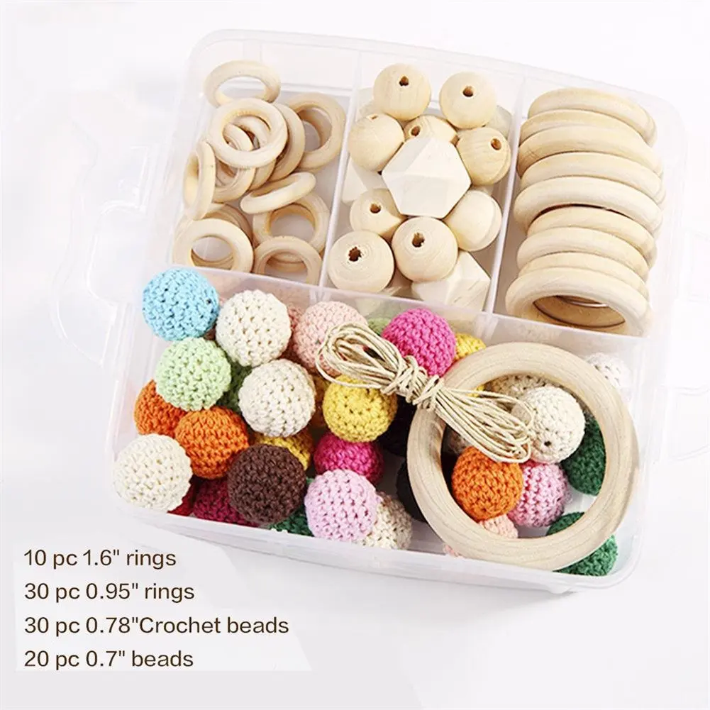 Baby Teether Beads DIY Wooden Rings Crochet Set Diy Nursing Teething Necklace Set Eco Baby New Baby Accessories Nursing Teether