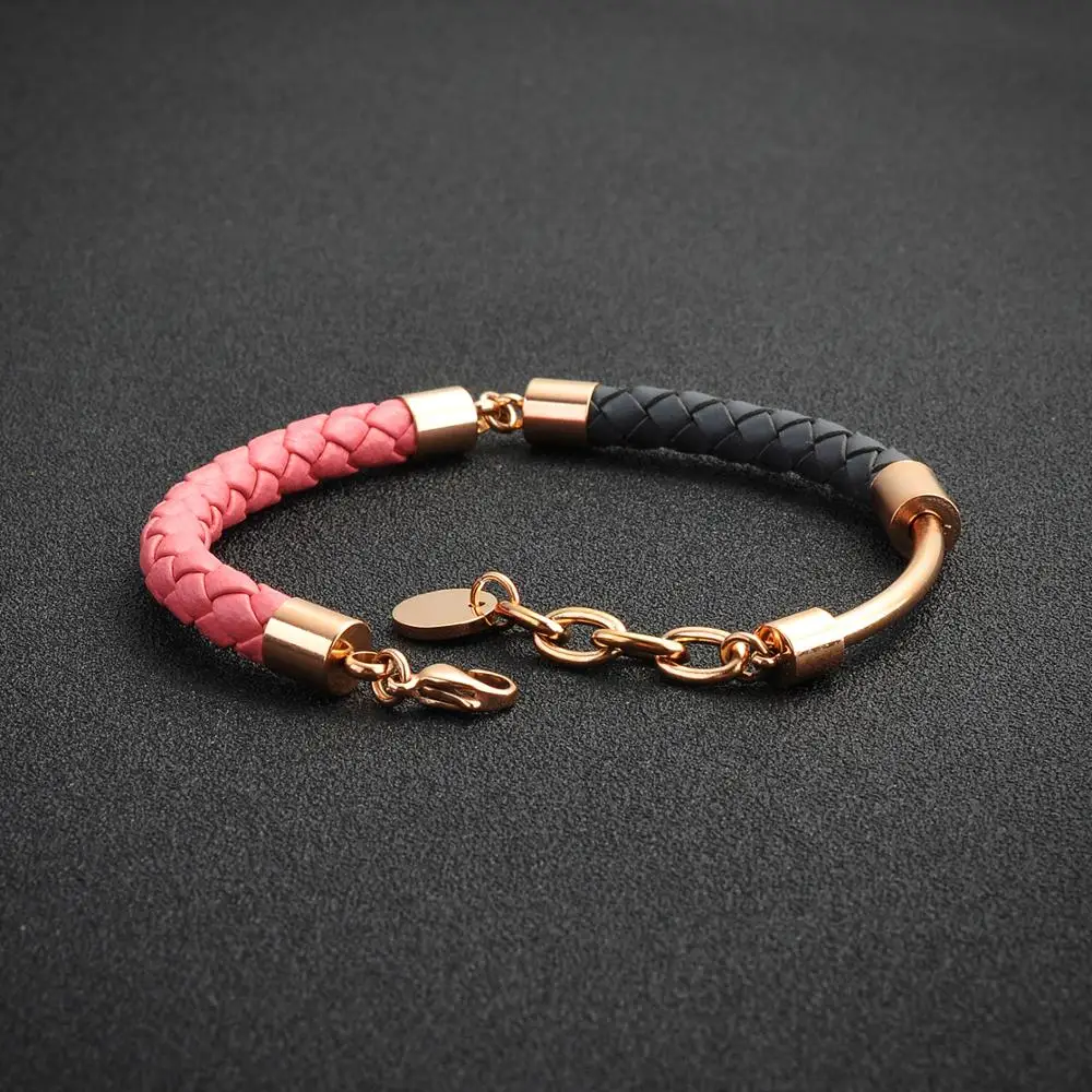 Wholesale Products New Design Two Type Braided Leather Stainless Steel Bangle Womens Bracelet Sale