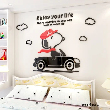 Cartoon Lovely Snoopy 3d Wall Stickers 3d Acrylic Children Bedroom Bed Background Wall Stickers Buy Cartoon Snoopy Wall Stickers Cartoon Character