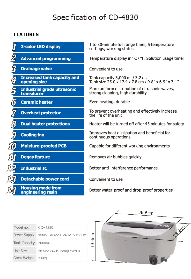 3L Dental Ultrasonic Cleaner CD-4830 For Jewelry Medical Household CE Approval