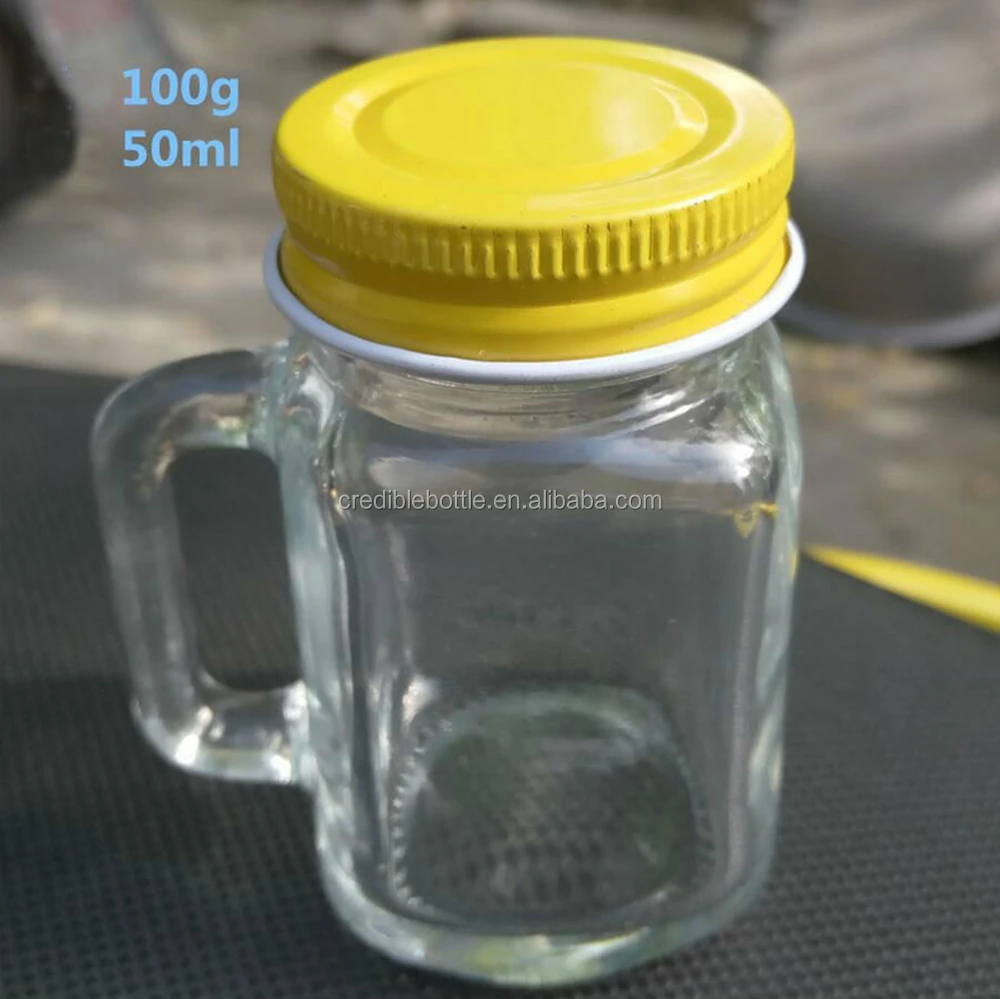 50ml Mini Mason Jars Clear Glass Jars With Metal Lid And Handle,70g