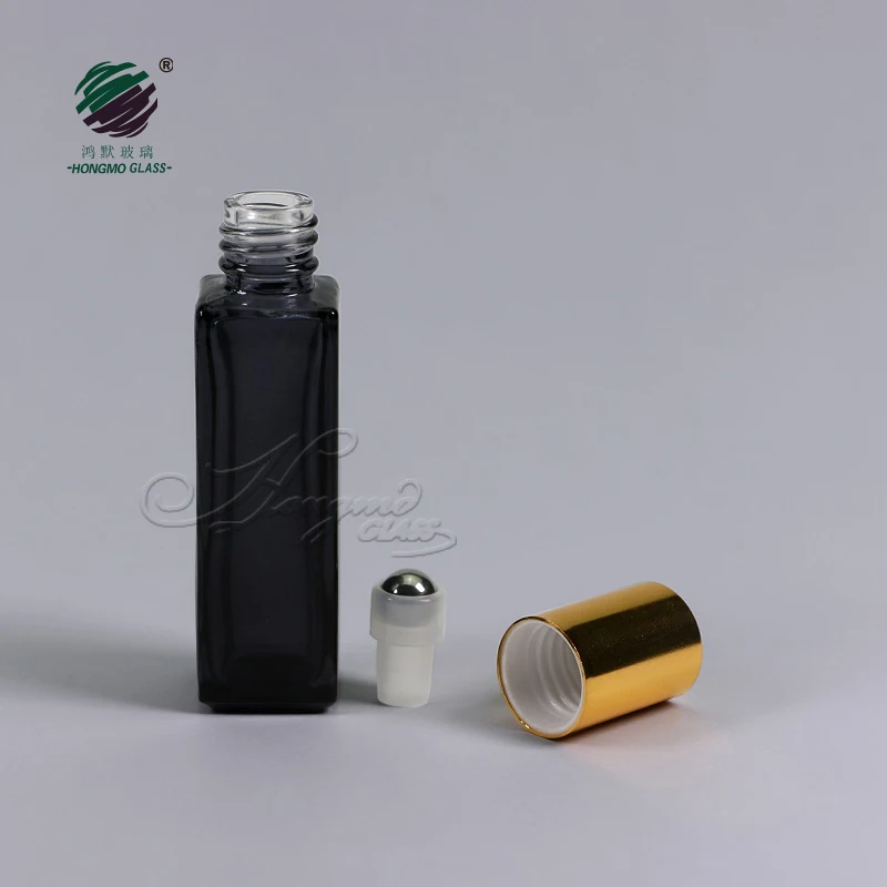 Luxury 10ml 10 Ml 1/3 Oz Clear Black Square Roll On Glass Bottles With
