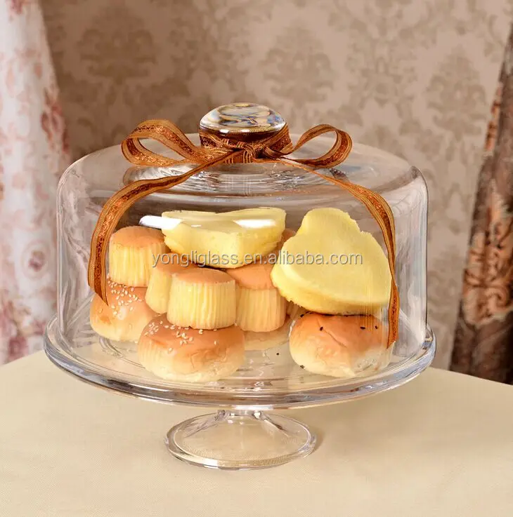 Vintage lead-free glass cake cover with base,British-style glass dome cover