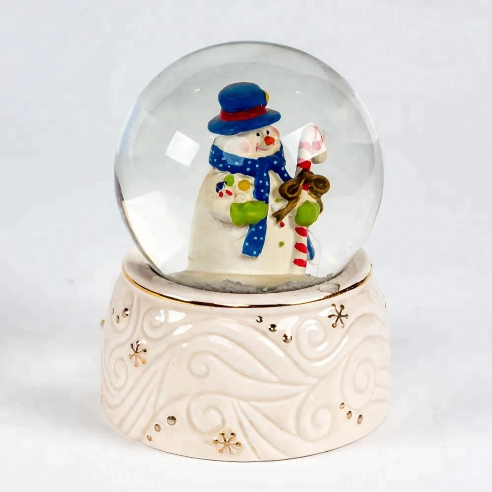 Ceramic Base Lighted Snow Globe,Music And Merry-go-round Crystal Snow ...