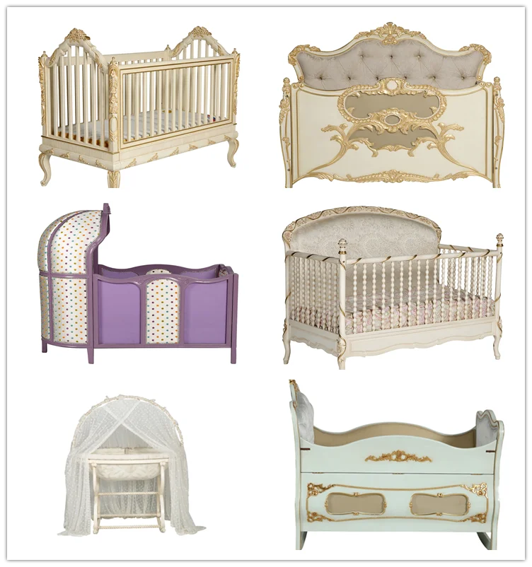 Wy104 Luxury Royal Design Solid Wood Baby Bed Side Cot Bed Baby