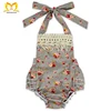 Baby Girls Posh Tassel Grey Red Flower Printed Halter Three Layers Ruffle Newborn Clothes Wholesale Children Cute Romper.