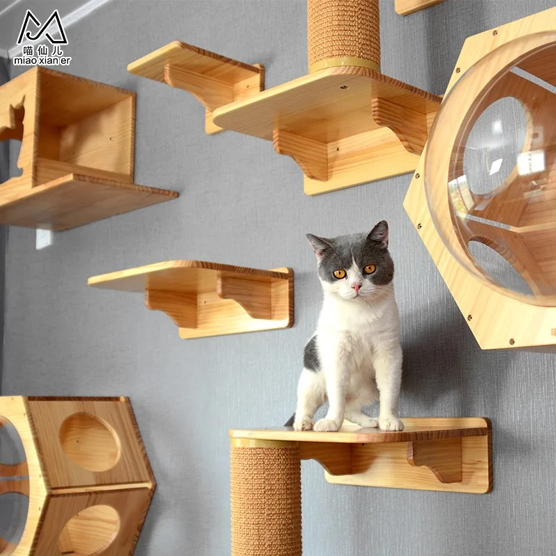 Miaoxianer Pet Cat Wall Hang Cat Wooden House Wooden Nest Pet Cat Climb ...