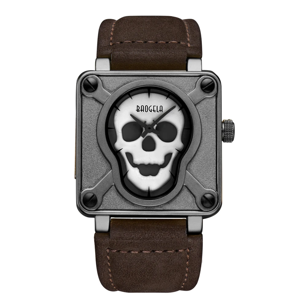 baogela 4300 海盗头骨风格石英男士手表 relogio masculanino 品牌