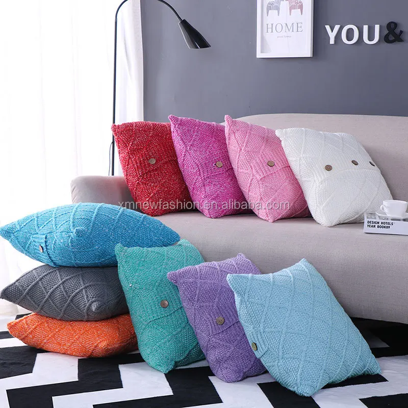 Home Decor Knitted Pillow Cover Handmade Neck Pillow Cushion Snaps