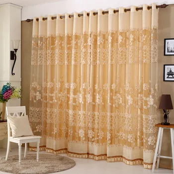 Oriental Indian Gold Jacquard Floral Window Tulle Voile Sheer Panels Curtains For Living Room Bedroom Buy Gold Curtain Floral Curtain Window Tulle