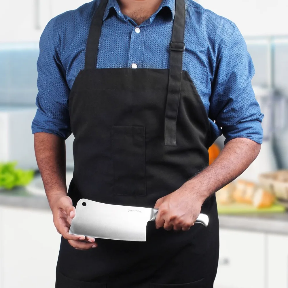 Black Bib Apron With Pockets Kitchen Apron Adjustable Neck Strap Long Ties By Utopia