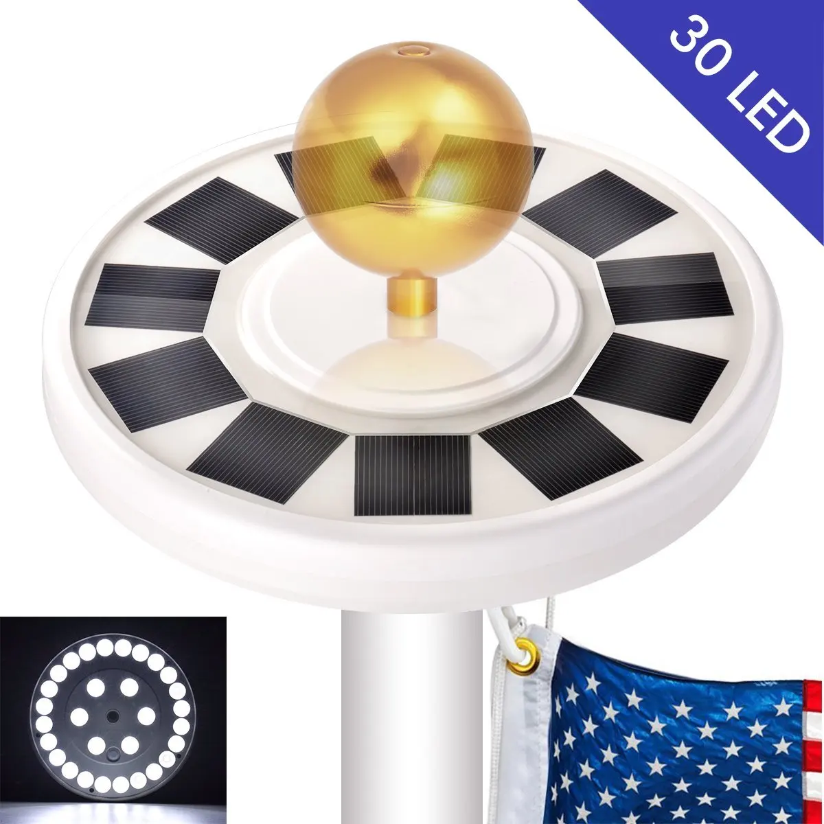Olssda Flag Pole Lights Solar Powered 26 LED Waterproof Flagpole Downlight for Most 15 to 25 Ft Dusk to Dawn Auto On//Off Night Lighting