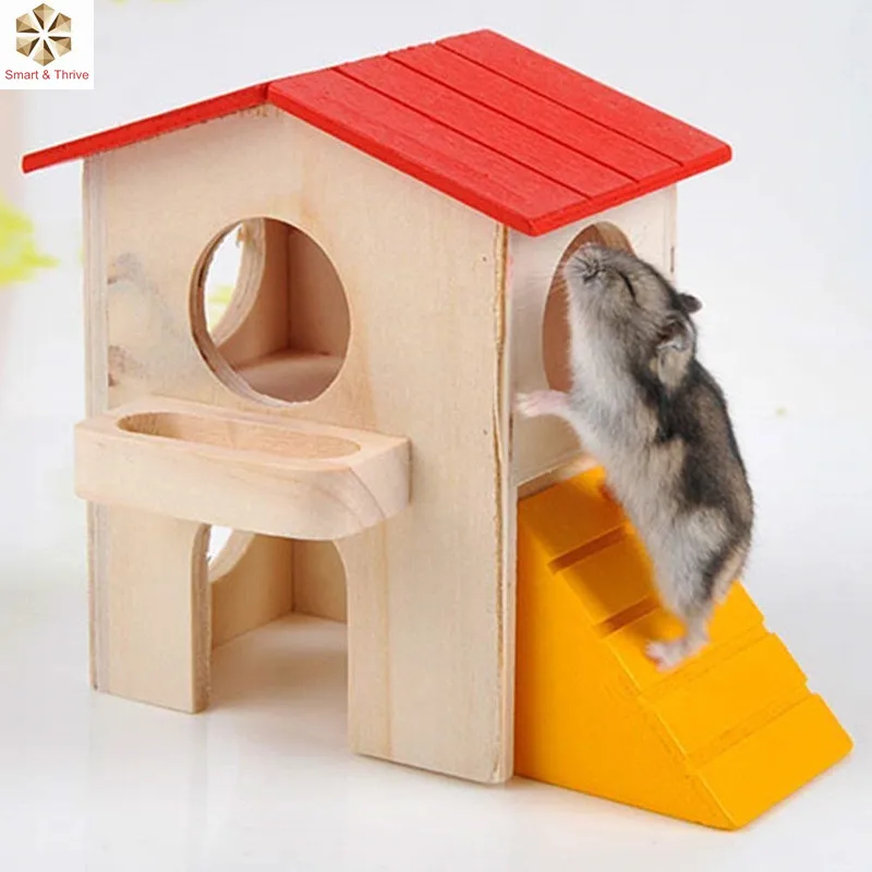 Casa de madera Villa jaula ejercicio juguetes para hámster erizos ratón rata