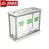 Public Transparent Airport Aluminum 3 Compartments Recycling Bin,Airport Safety Trash Can,Metal Garbage Can