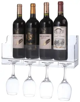 Acrylic Wall Mounted Wine Rack Bottle Glass Holder Clear Storage