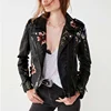 winter clothing women floral embroidered eco-friendly leather jacket