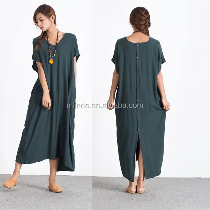 Sellse Womens Linen Loose Maxi Bridesmaid Large Size Plus Size Dress Cotton Clothing