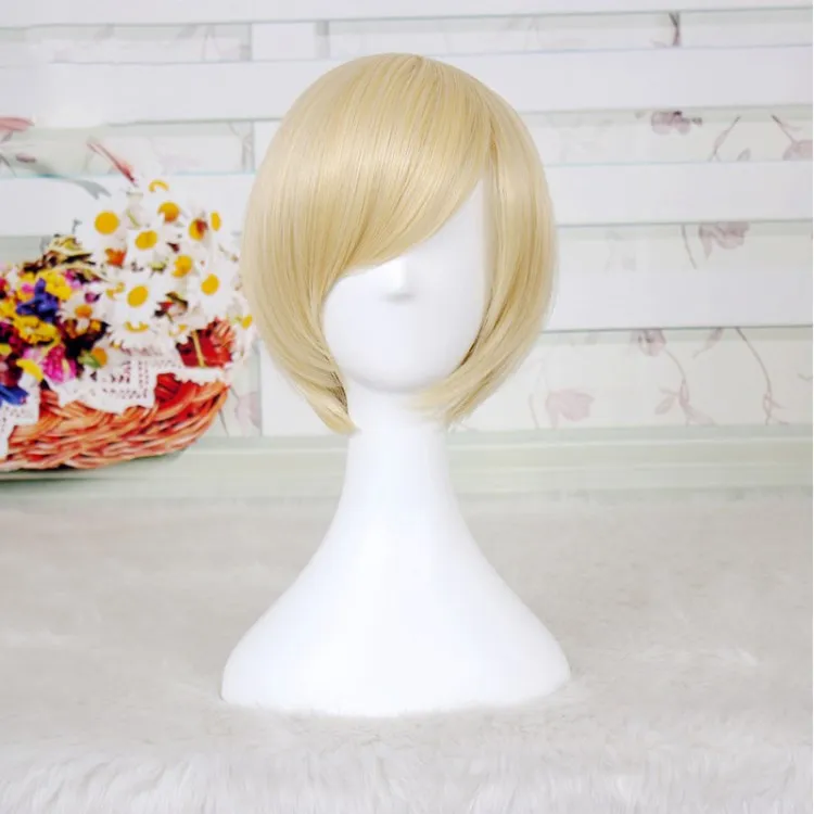 Short Straight Blonde Cosplay Wig Heat Resistant Synthetic Hair