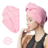 Long pile thick hair towel microfiber hair turban embroider magic hair wrap dryer towel with buttons