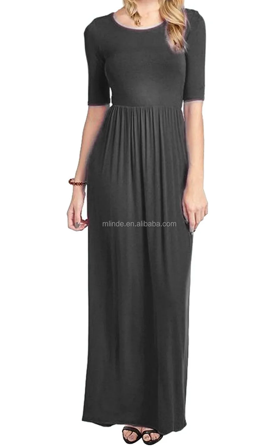 Oem Clothing Apparel Simple Style Beautiful Women S 3 4 Sleeve Solid Plus Maxi Long One Piece Dress With Elastic Waistband Buy Long One Piece Dress Simple Long Dress Long Maxi Dress Product On Alibaba Com