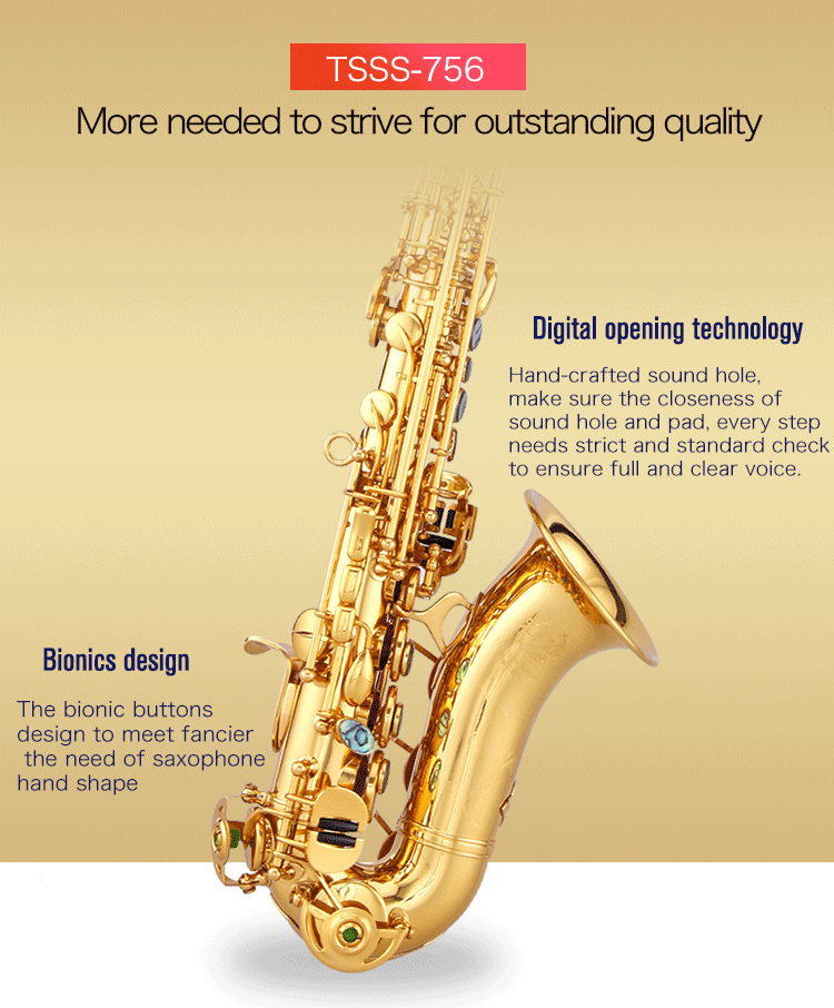 Chinese Musical Instruments Curved Brass Body Bb Soprano Saxophone Of