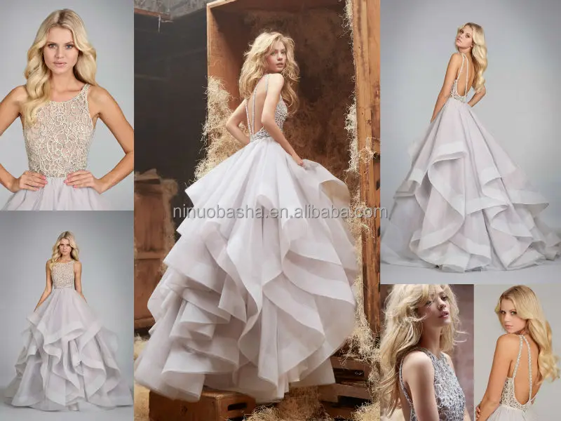 Exquisite Ball Gown Wedding Dress Scoop Neck Backless Heavily Exquisite Ball Gown Wedding Dress Scoop Neck Backless Heavily Crystal Tiered Skirt Organza Bridal Top