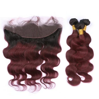 Paquetes De Cabello Brasileño Barato Con Cierre Y Color Rojo Vino De 18 Pulgadas Borgoña Onda Del Cuerpo De La Virgen Del Pelo Humano Que Teje Buy