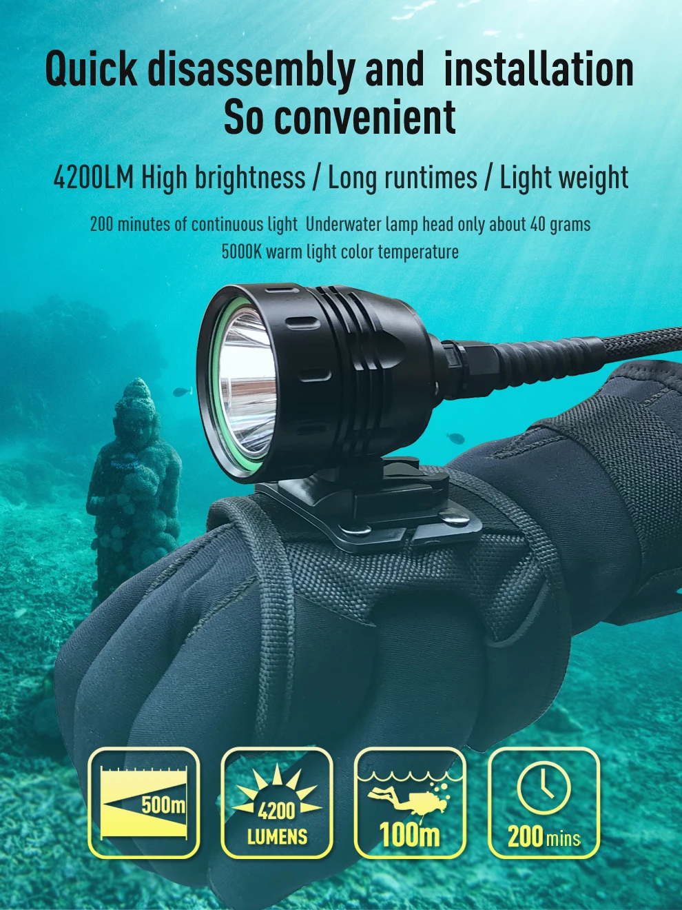 Divepro Cl4200b Xhp70 Diving Canister Light 4200lm Scuba Cave Diving