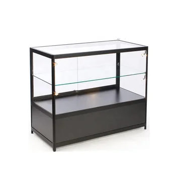 Guangzhou Factory Retail Black Cheap 4 Feet Products Showcase Display Glass Counter With Storage Cabinet Buy Display Glass Counter Showcase Display Cabinet Cheap Display Cabinet Product On Alibaba Com