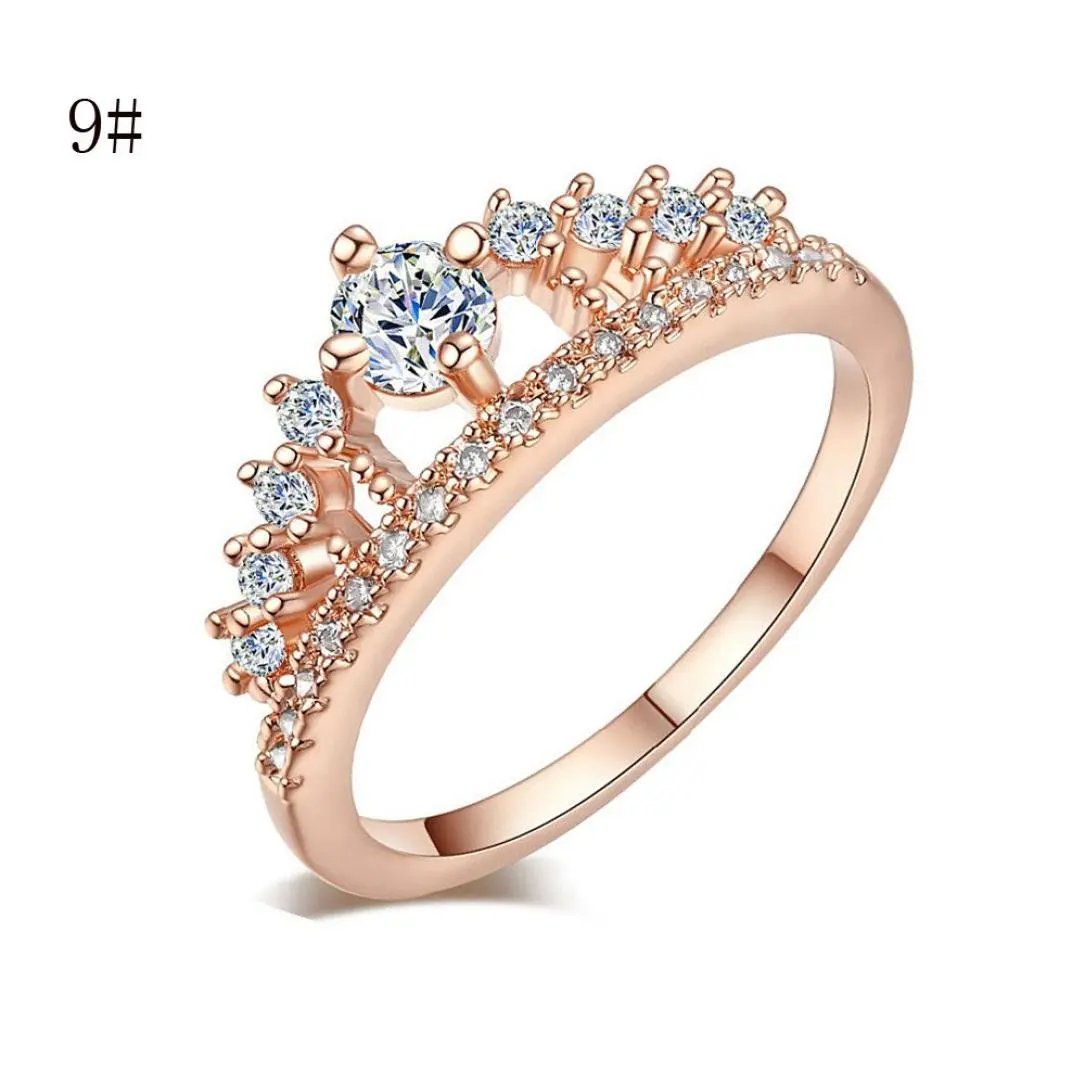 Lady Jewelry Ring,Hemlock Women Girl's Simple Pretty Crown Crystal Ring Princess Fingers Rings (Rose Gold-9)