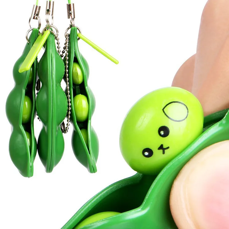 New Creative Extrusion Pea Bean Soybean Edamame Stress Relieve Toy Keychain Funny Toy Key Chain Cute