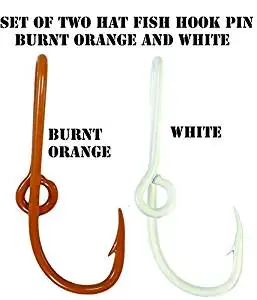 Custom Colored Eagle Claw University of Texas inspired Team Spirt Hat Fish Hook Pins One Burnt Orange and One White Hat Hook Clip