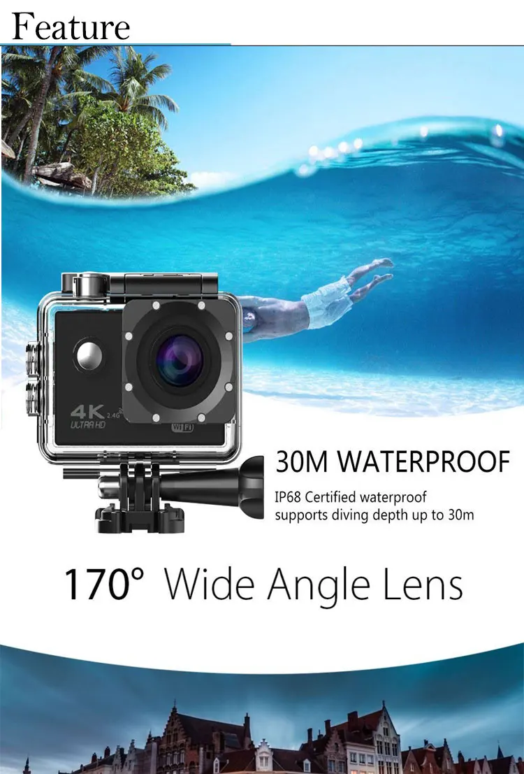 Wifi Action camera Ultra HD 4K 1080p/60fps Digital Sports Camera 4K Underwater WIFI Mini DV