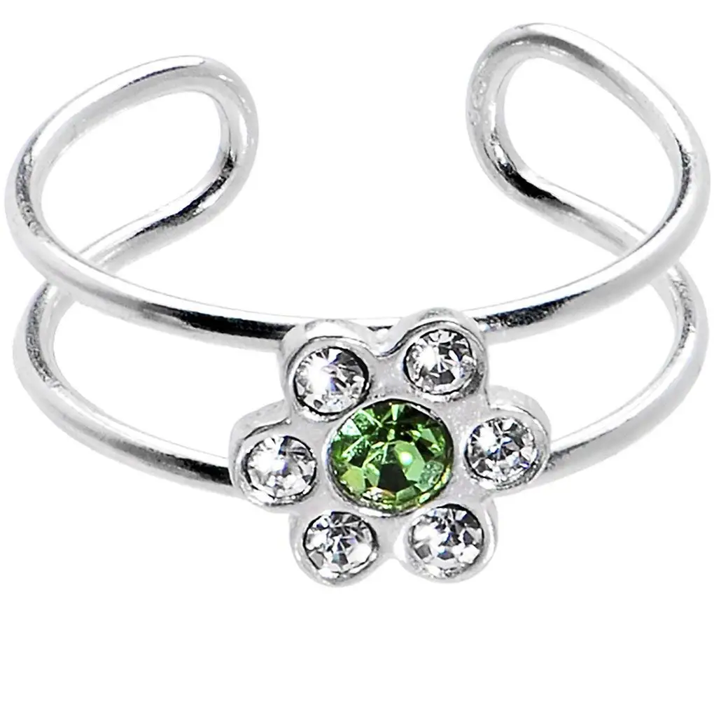 Body Candy Sterling Silver 925 Clear Green Flower Toe Ring