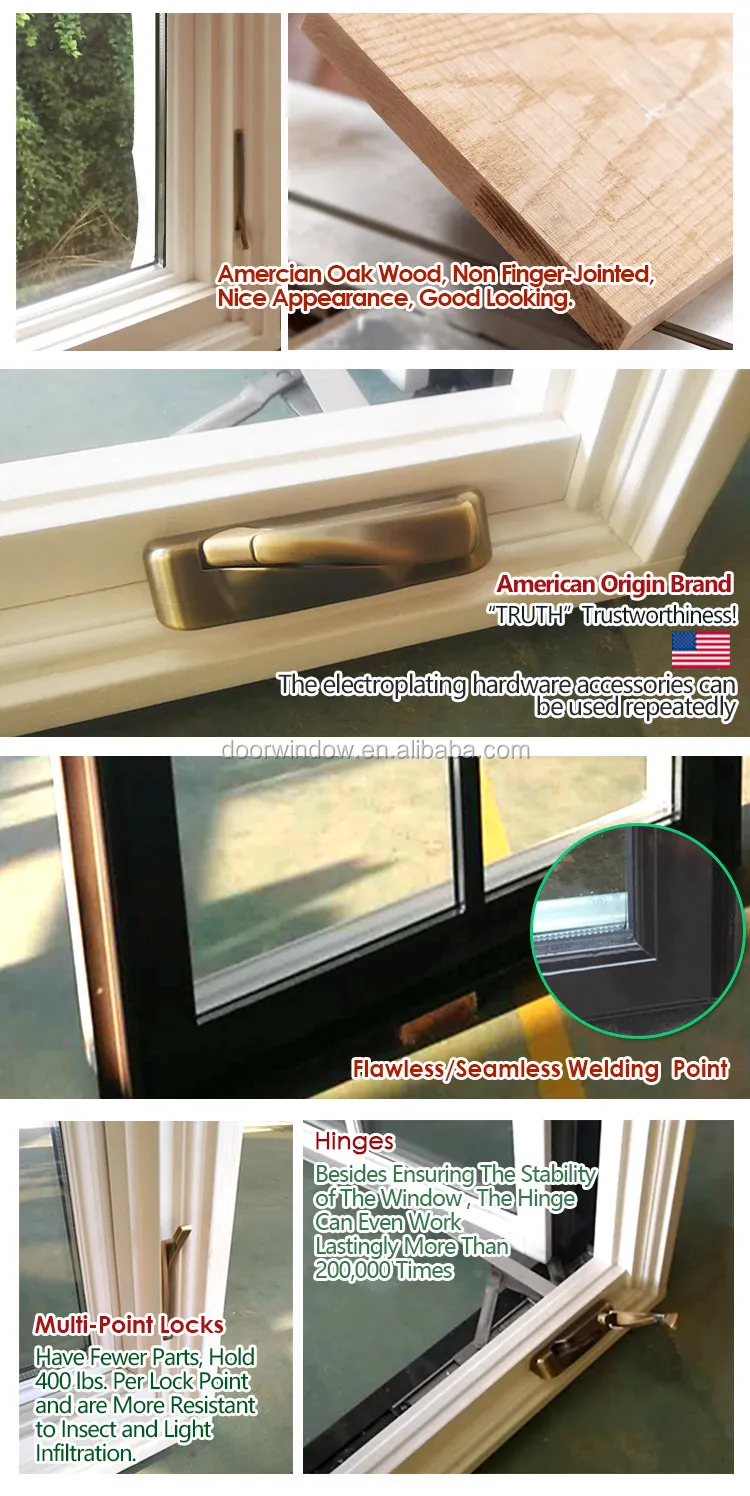 American style aluminum clad oak wood glass casement window