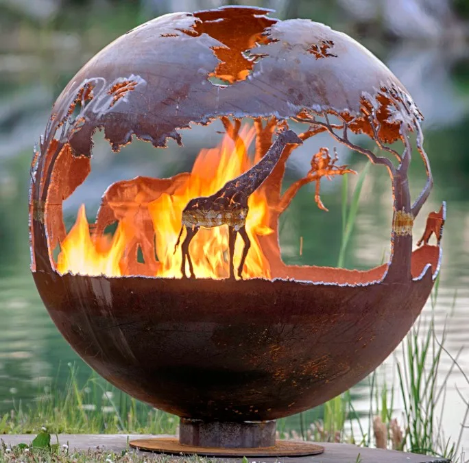 Corrosion Stability Corten Steel Sphere Fire Pit Deer For Garden