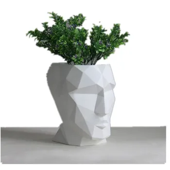 White Man Face Geometry Concrete Planter Pot Commercial White Man Face Geometry Concrete