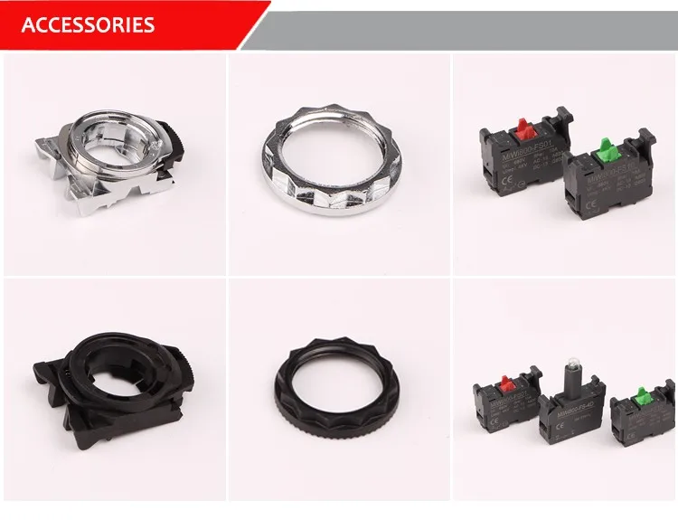 24mm Plastic 24VDC red light Push button switch