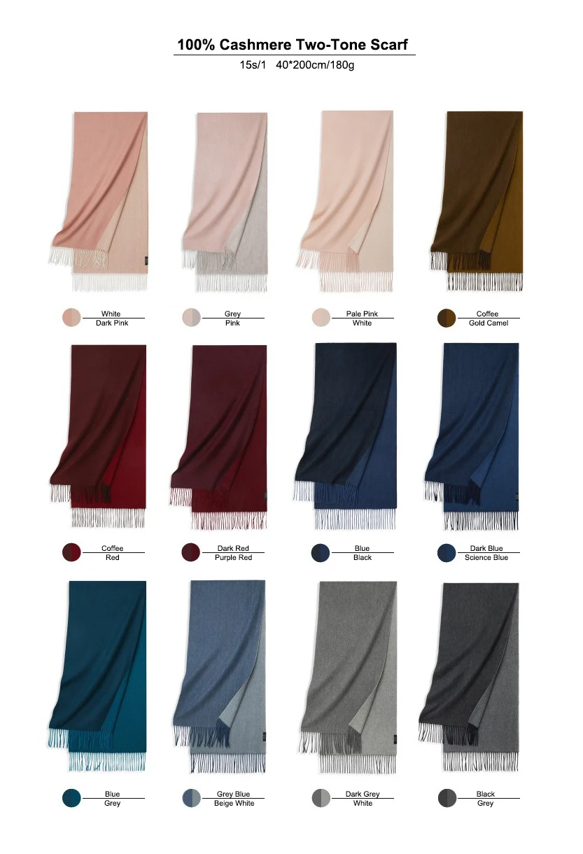 Factory Wholesale Fashion Two Face Two Tone Long Tassel Warm Winter Pure Mongolian Pashmina 100% Cashmere Scarf