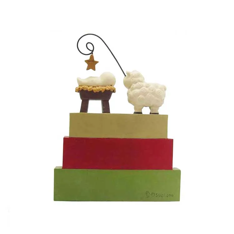 'miracle is born' baby jesus and sheep on the blocks holy family decorations carefully designed handicrafts