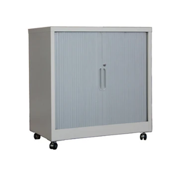 Two Tambour Aluminum Door Office Lockable Filing Cabinet Roller