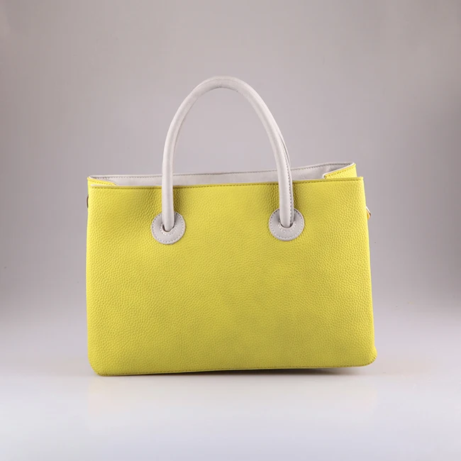 Hot Selling Latest Neon Yellow Polyurethane Designer Shopping Handbags 2016